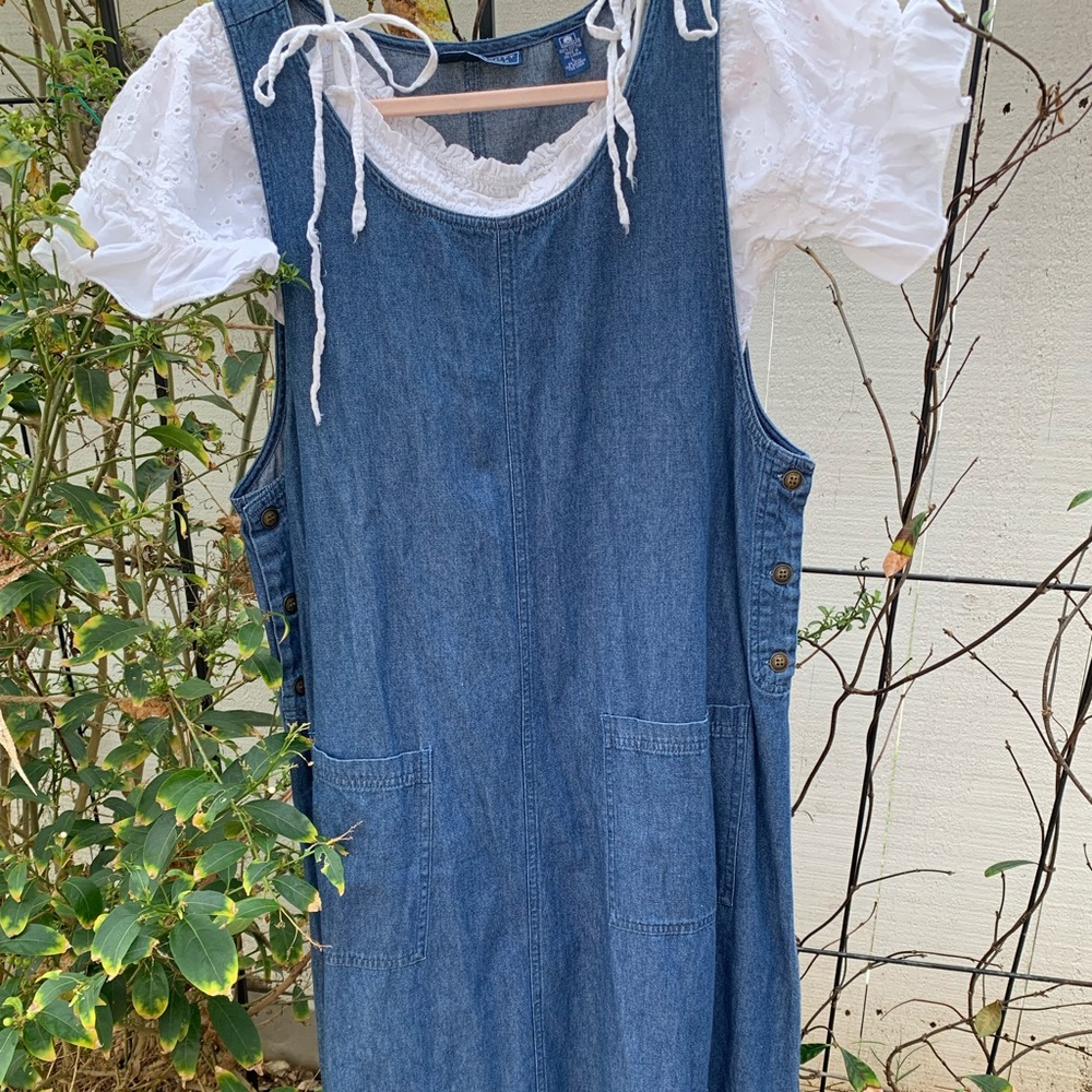Cottagecore full length Jean Overall Blue Dress
